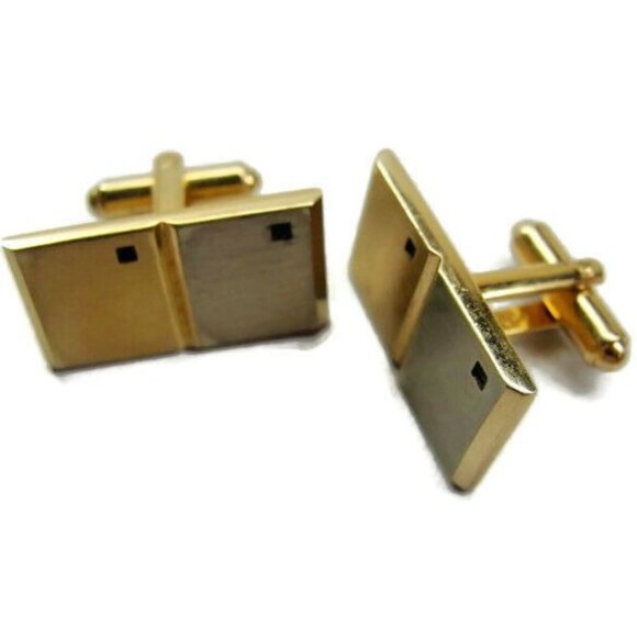 Hickok Double Square Gold T Stone Vintage Tux Shirt Dress Suit Vintage Cufflinks - Picture 1 of 10